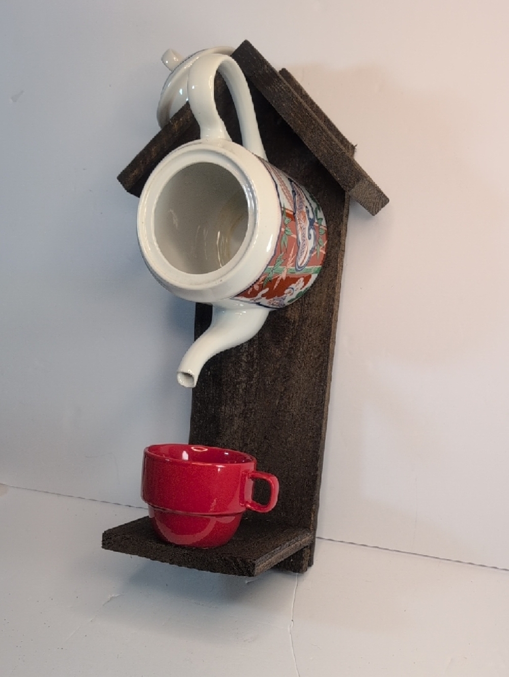 Rustic Wooden Handcrafted Teapot Bird Feeder Fly High - Picture 2 of 16